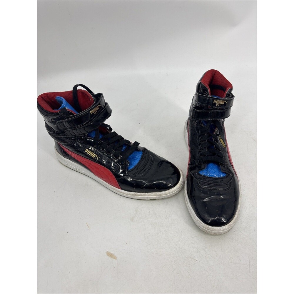 Puma Mens Sky II High Size 7 Black Red Blue Patent Leather Sneakers Shoes Retro